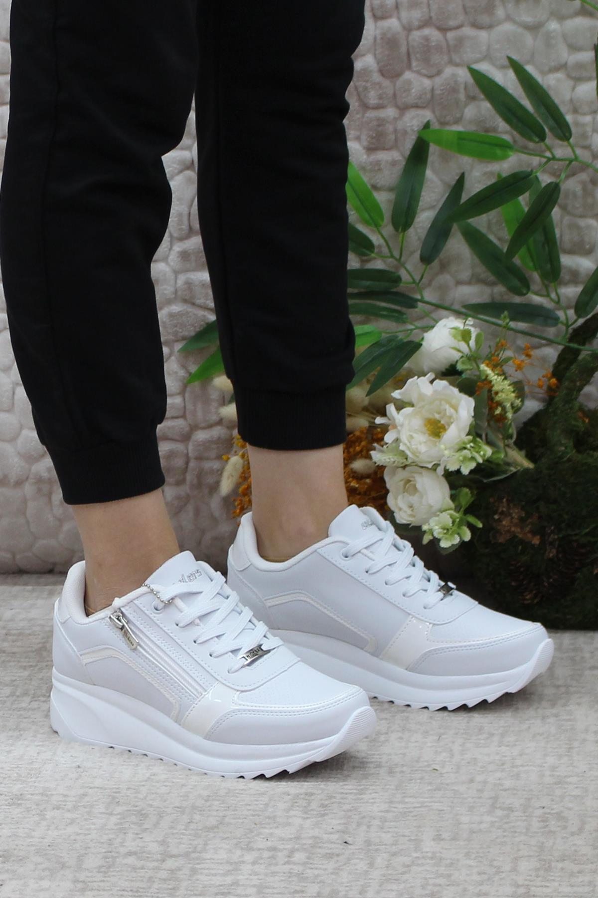 2161 Anatomik Fermuarlı Bağçıklı Dolgu Taban Kadın Spor Ayakkabı - Görsel 3