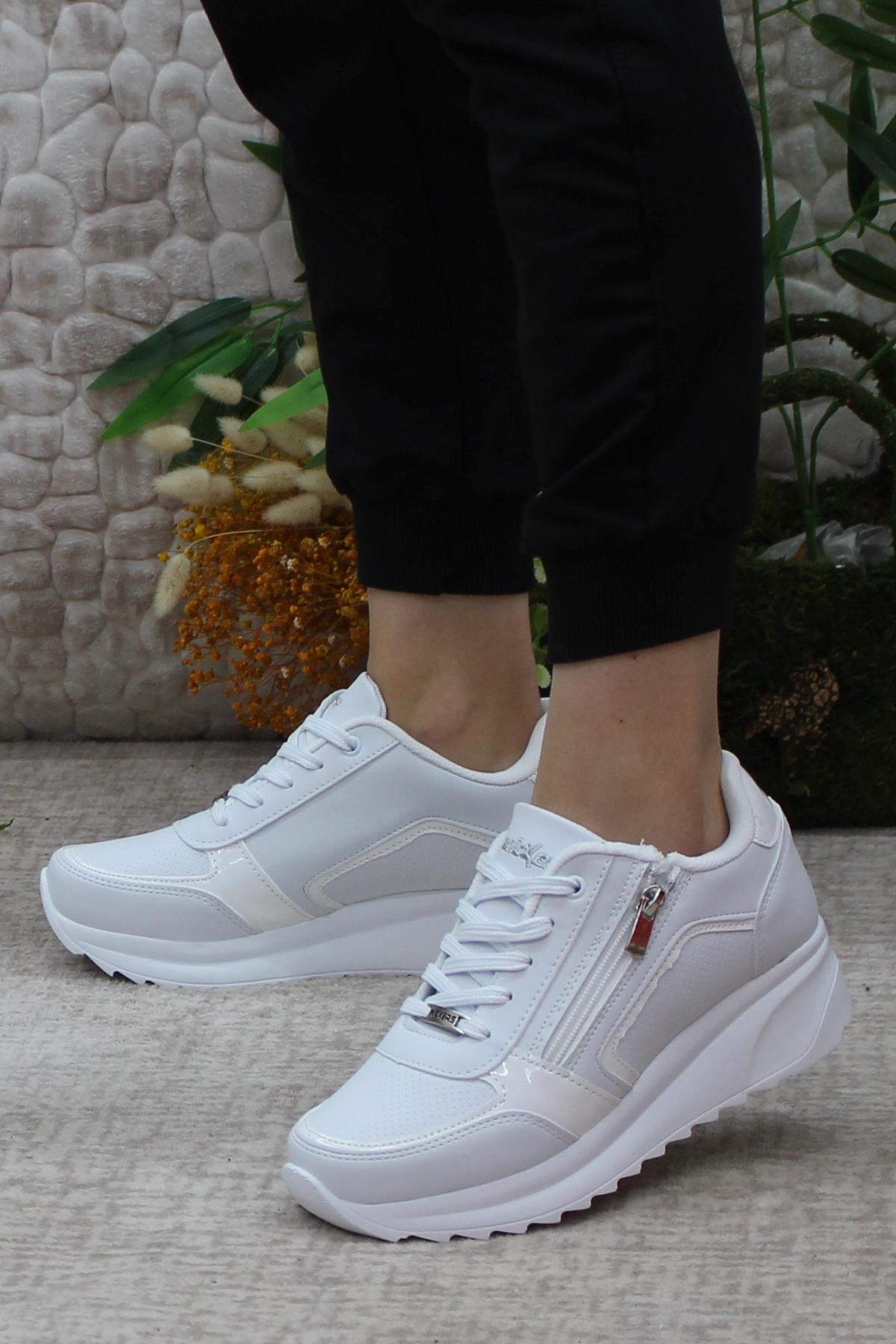 2161 Anatomik Fermuarlı Bağçıklı Dolgu Taban Kadın Spor Ayakkabı - Görsel 4