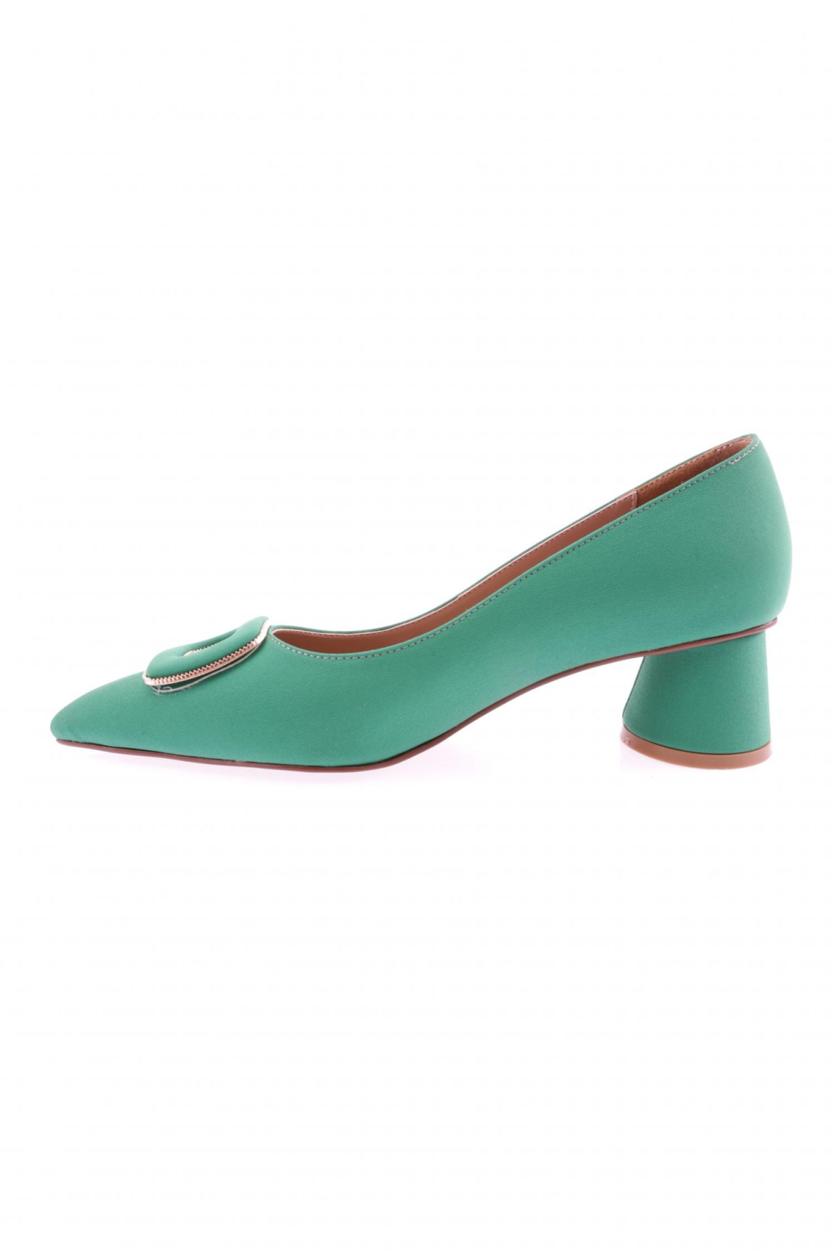 4320-23Y Kadin Metal Aksesuarli Sivri Burun Kalin Kisa Topuklu Ayakkabi - Görsel 4