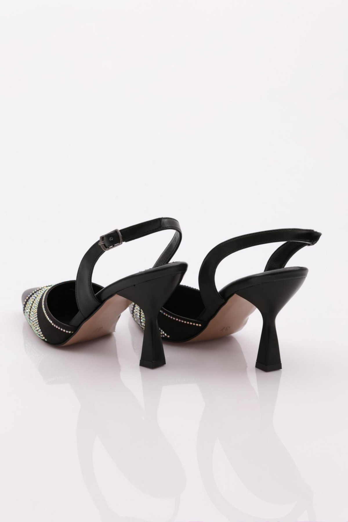 01 Kadin Silver Taşli Sivri Burun Topuklu Ayakkabi - Görsel 4