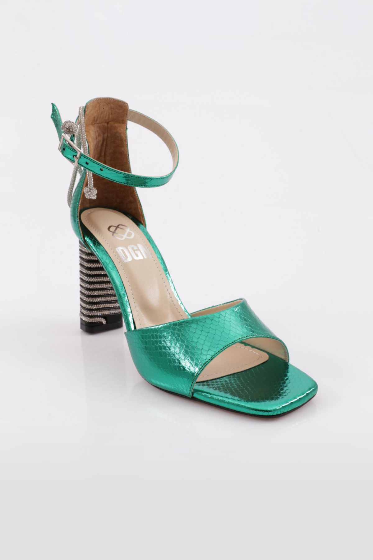 1003 Kadin Arkasi Taş İpli Bilekten Bağlama Topuklu Ayakkabi - Görsel 3