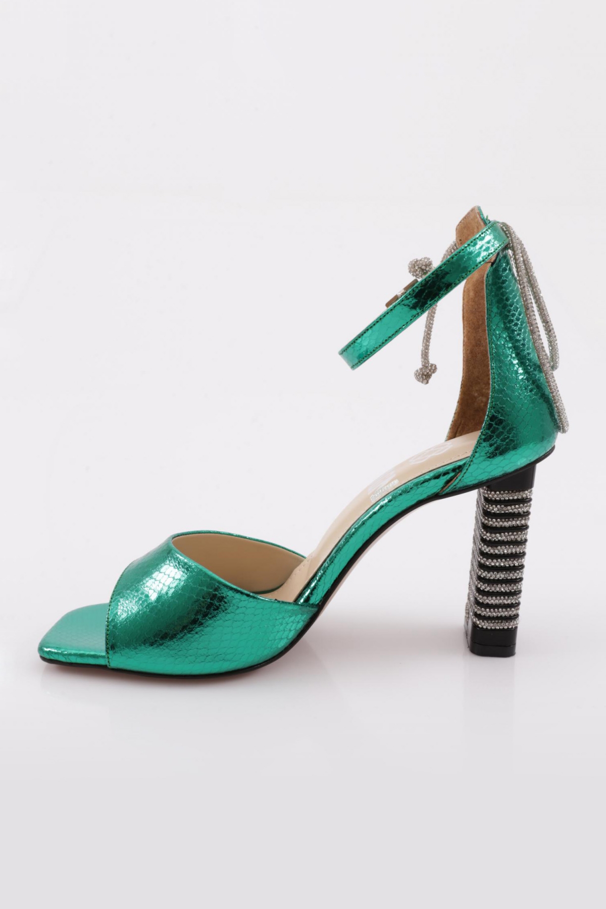 1003 Kadin Arkasi Taş İpli Bilekten Bağlama Topuklu Ayakkabi - Görsel 4