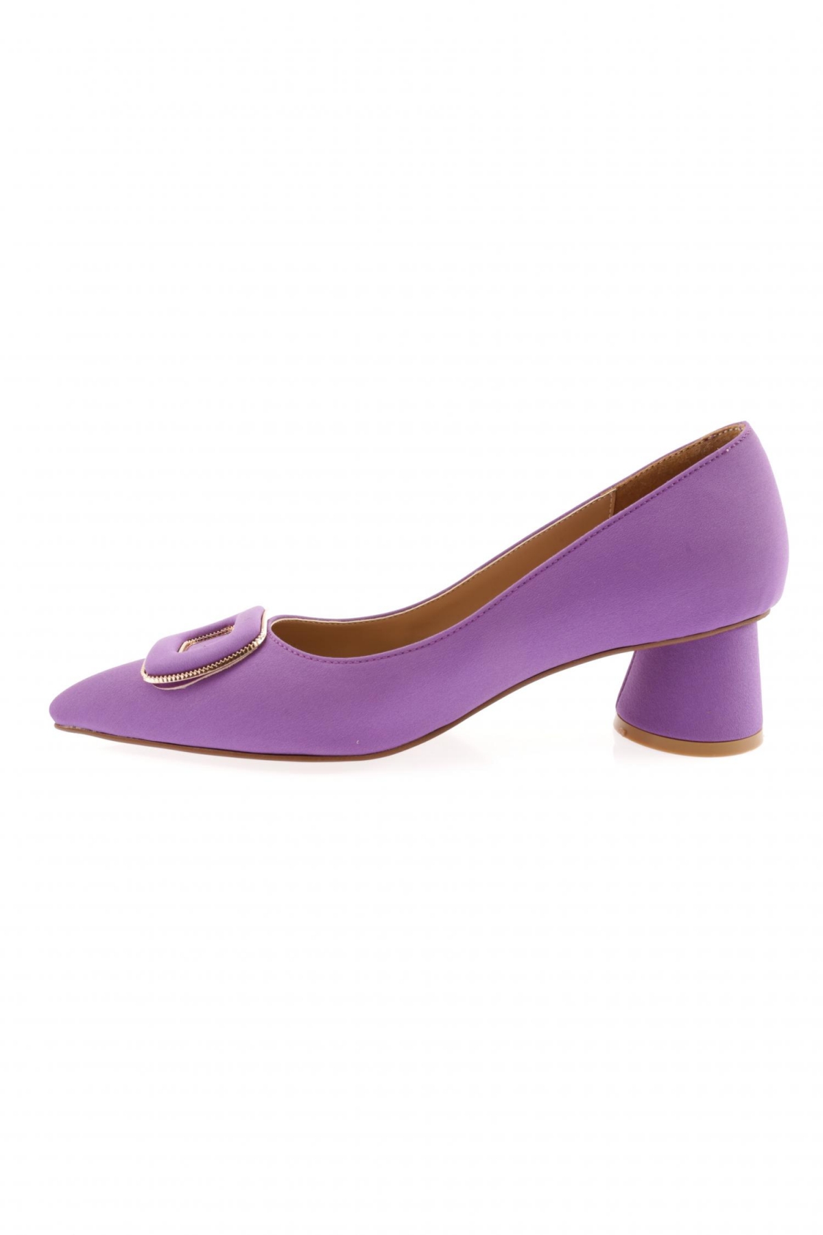 4320-23Y Kadin Metal Aksesuarli Sivri Burun Kalin Kisa Topuklu Ayakkabi - Görsel 4