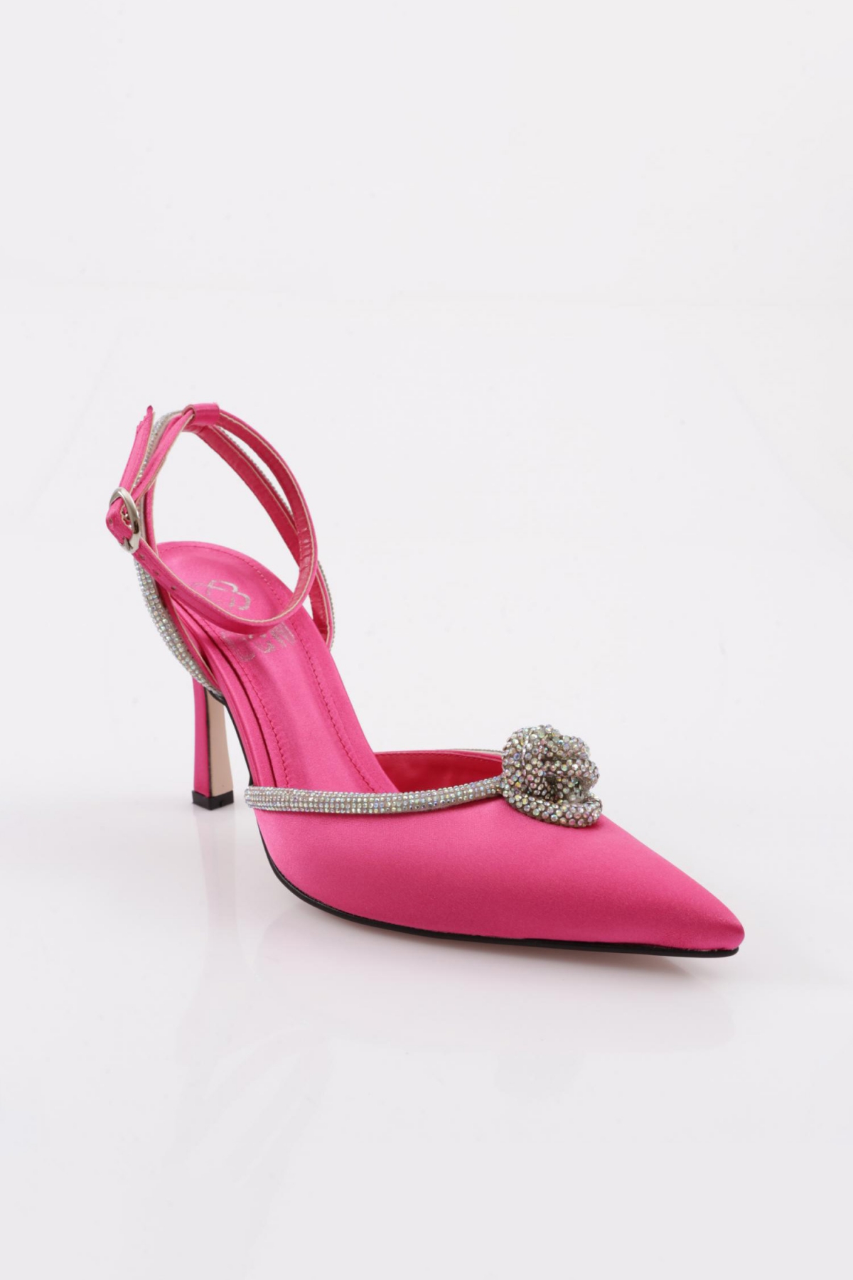 7707 Kadin Sivri Burun Parmak Dekolteli Silver Taş Detayli Yanlar Açik Bilekten Bağli Topuklu Ayakkabi - Görsel 3