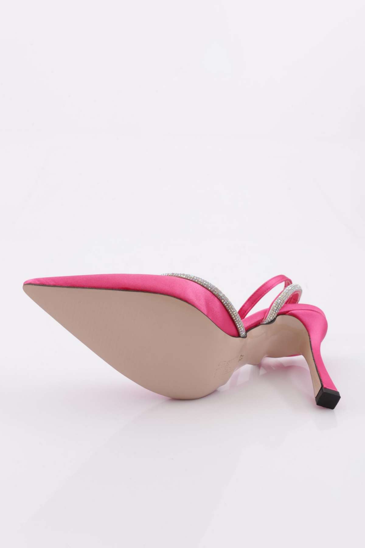 7707 Kadin Sivri Burun Parmak Dekolteli Silver Taş Detayli Yanlar Açik Bilekten Bağli Topuklu Ayakkabi - Görsel 6