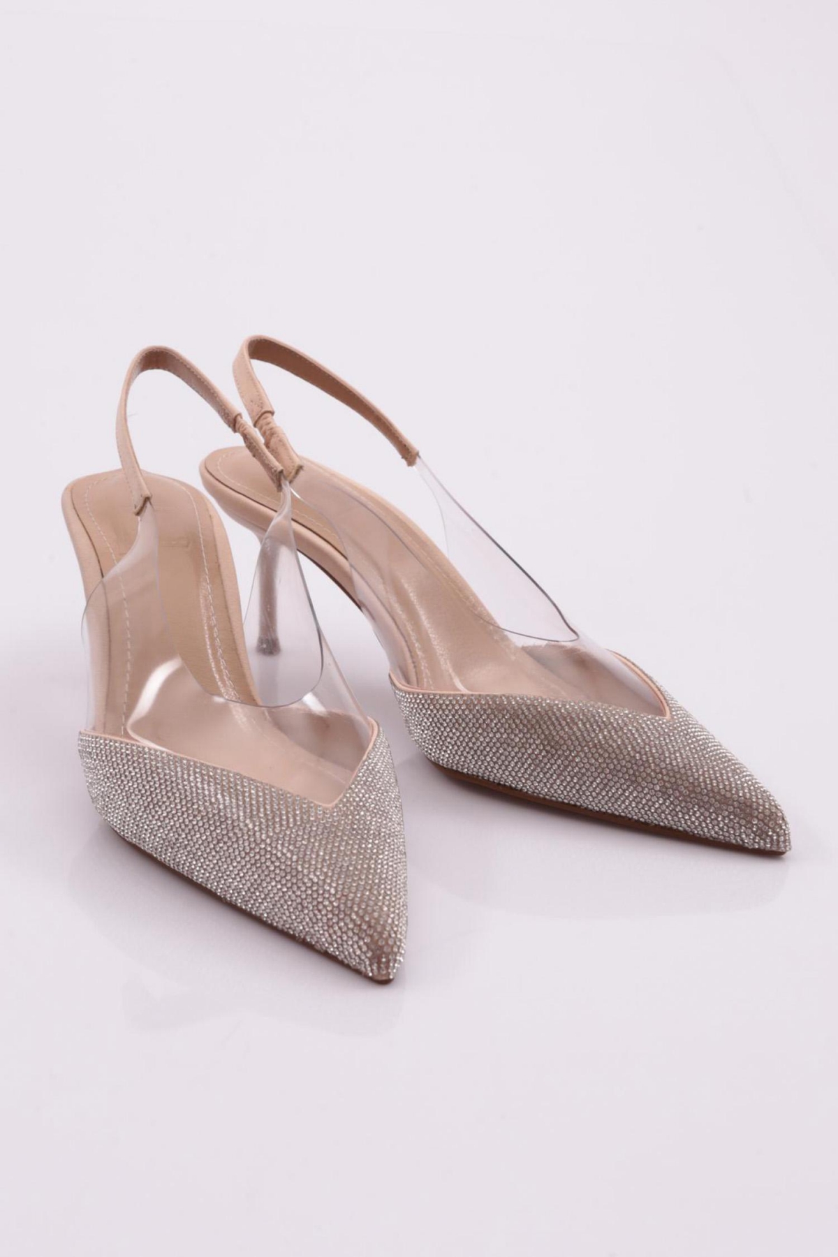 1773 Kadin Önü Taş İşlemeli Arkasi Açik Topuklu Ayakkabi - Görsel 3