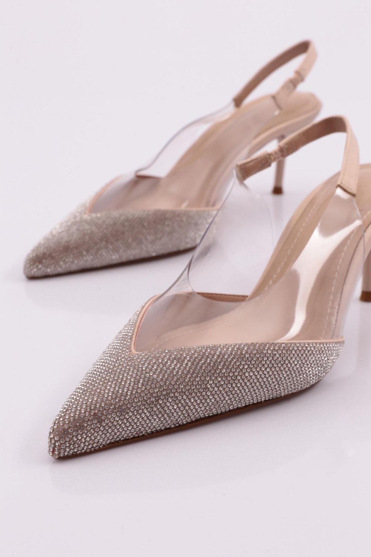 1773 Kadin Önü Taş İşlemeli Arkasi Açik Topuklu Ayakkabi - Görsel 5