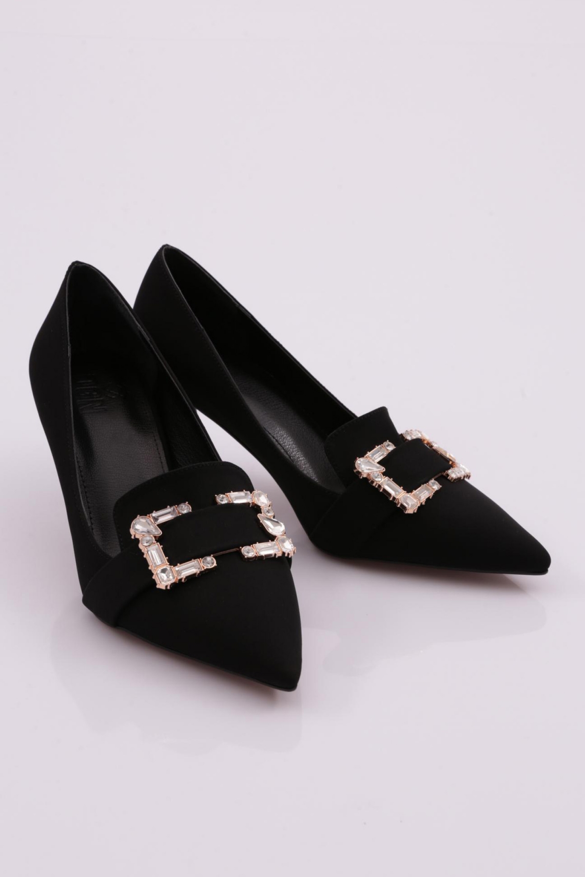 37020 Kadin Kare Taş Süsleme Topuklu Ayakkabi - Görsel 3