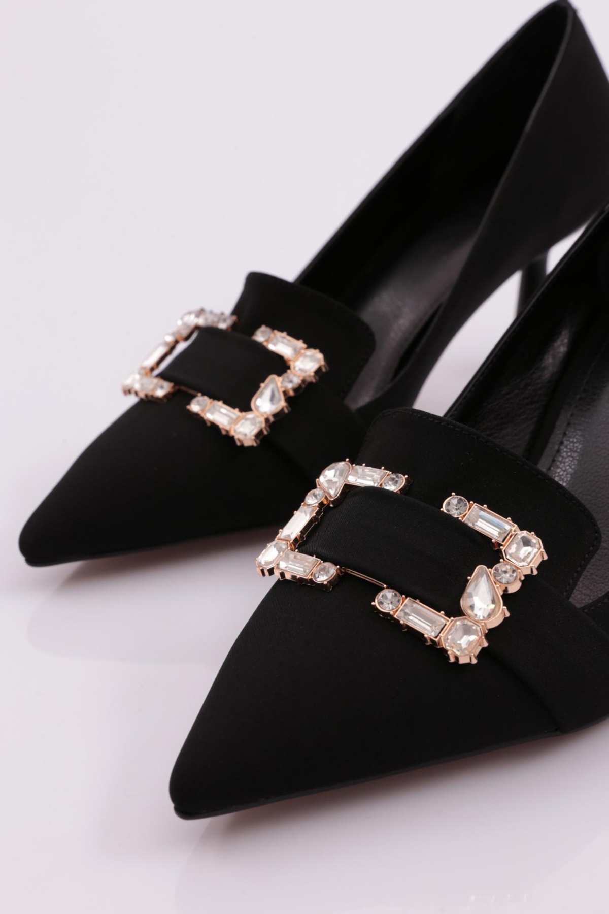 37020 Kadin Kare Taş Süsleme Topuklu Ayakkabi - Görsel 5