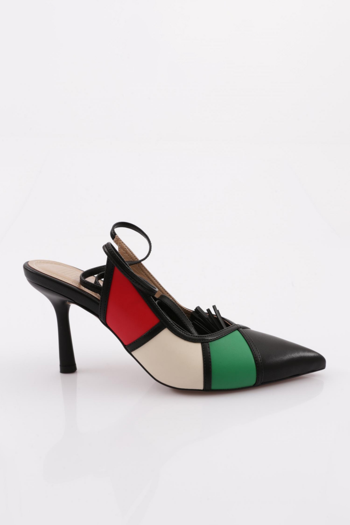 7032-22Y Kadin Sivri Burun Bilekten Bağlamali Renkli Topuklu Ayakkabi - Görsel 2