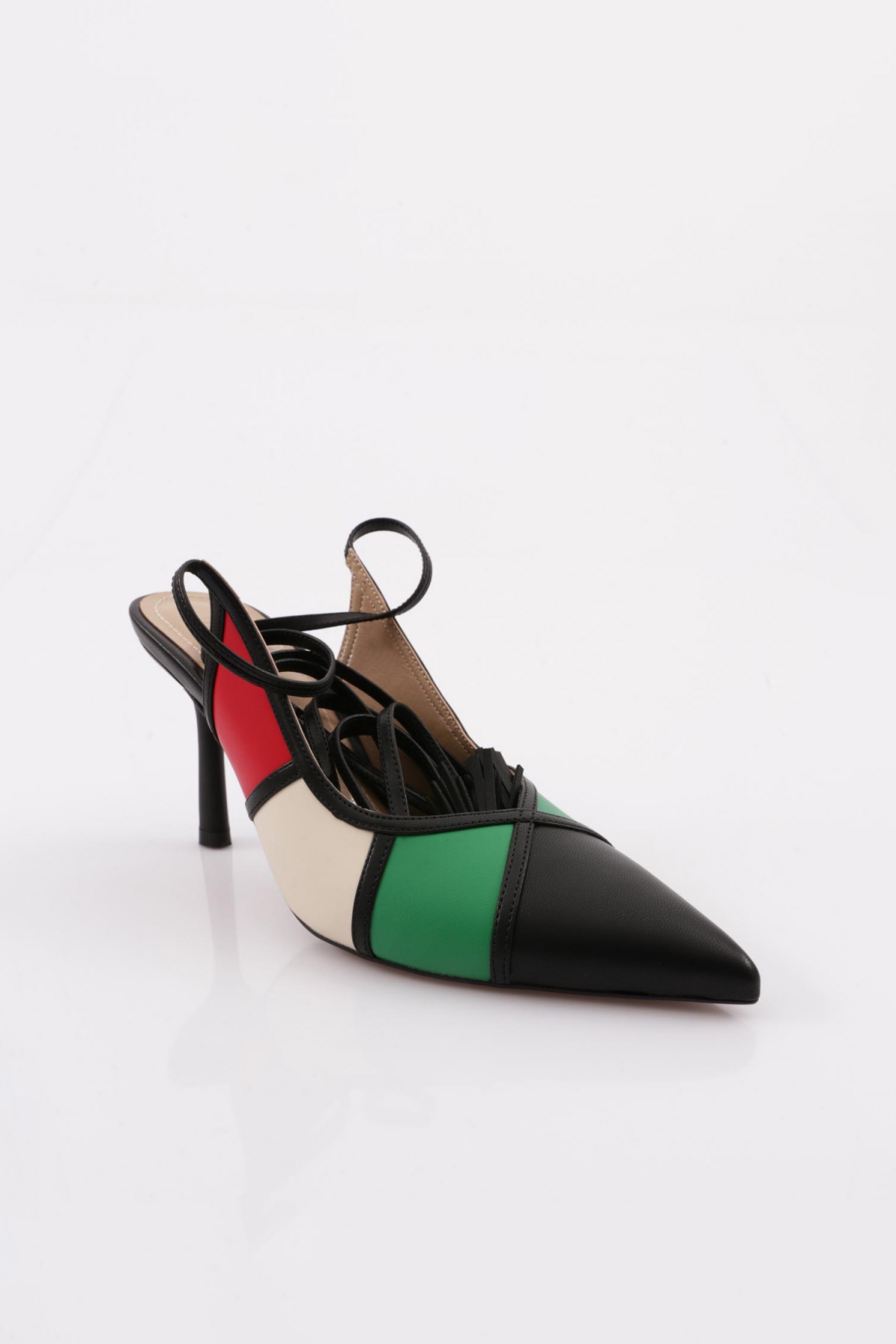 7032-22Y Kadin Sivri Burun Bilekten Bağlamali Renkli Topuklu Ayakkabi - Görsel 3