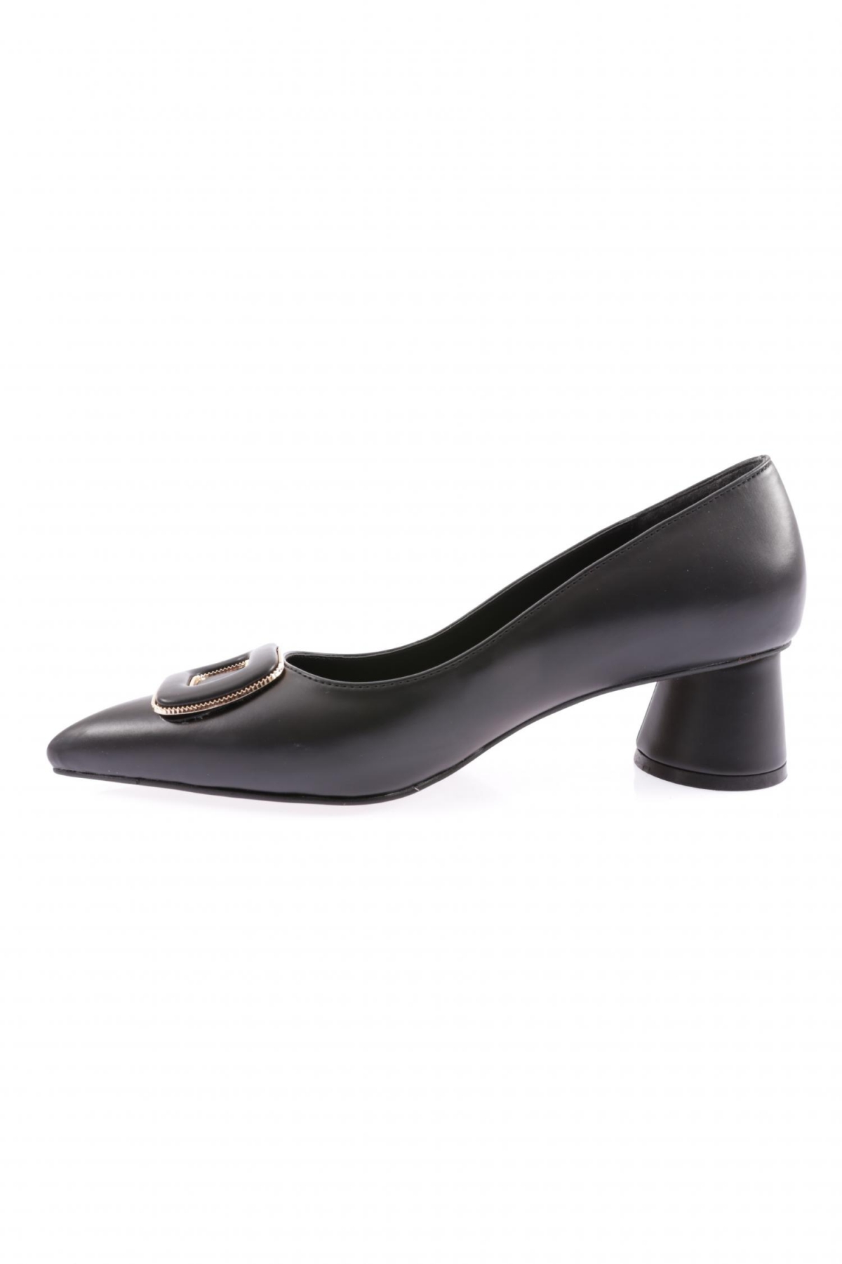 4320-23Y Kadin Metal Aksesuarli Sivri Burun Kalin Kisa Topuklu Ayakkabi - Görsel 4