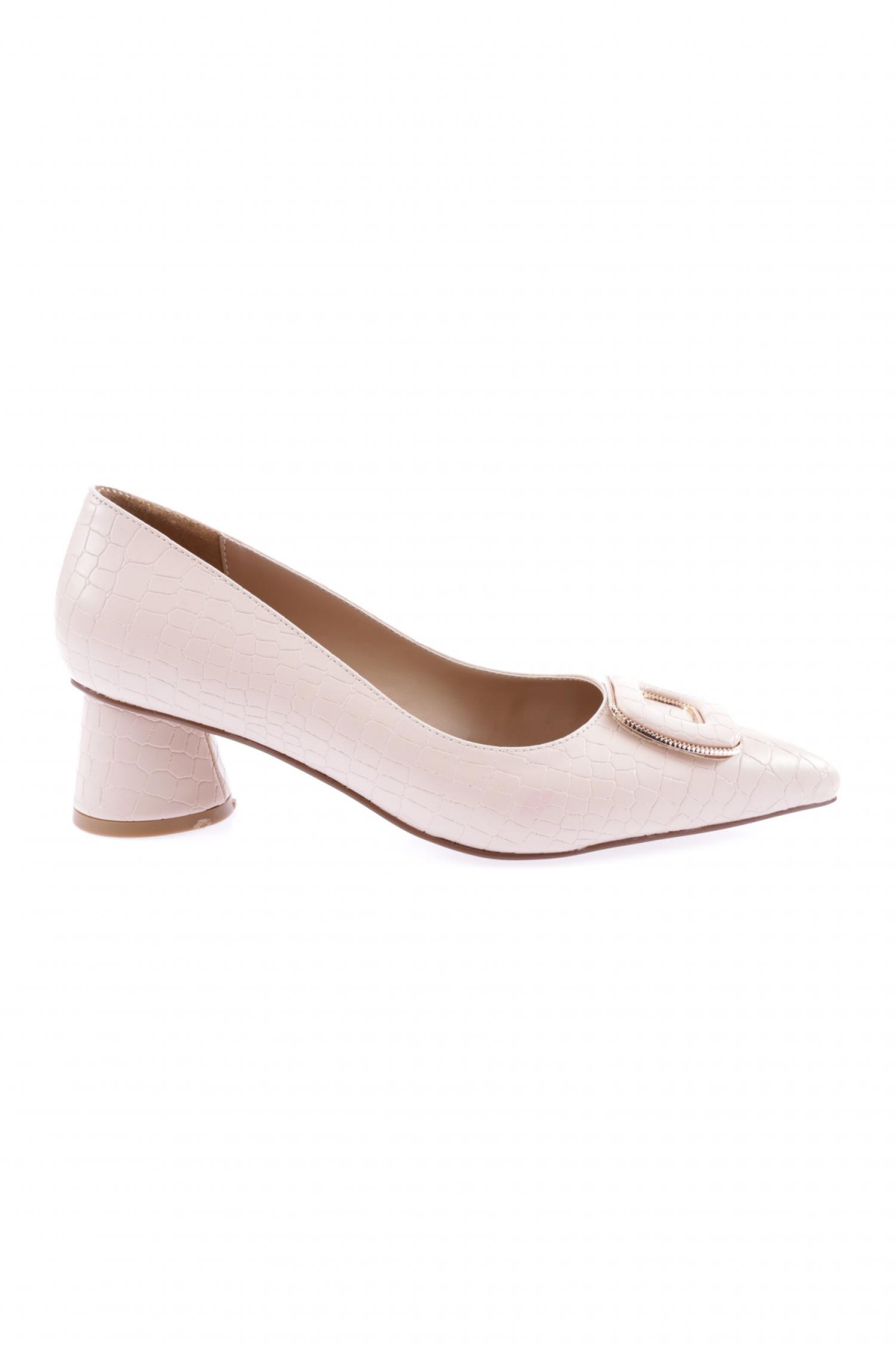 4320-23Y Kadin Metal Aksesuarli Sivri Burun Kalin Kisa Topuklu Ayakkabi - Görsel 2