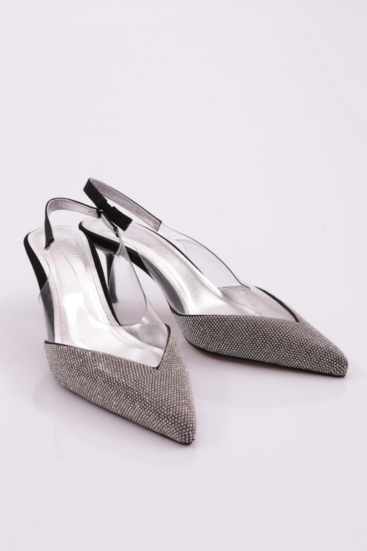 1773 Kadin Önü Taş İşlemeli Arkasi Açik Topuklu Ayakkabi - Görsel 3