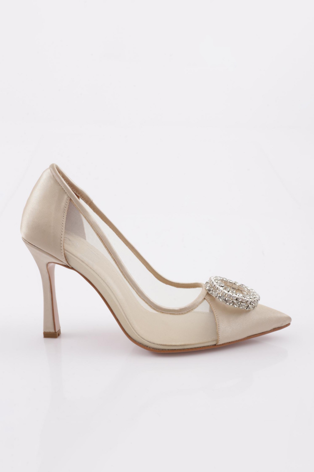 7708 Kadin Sivri Burun Parmak Dekolteli Kristal Taş Bilekten Bağli Topuklu Ayakkabi - Görsel 2