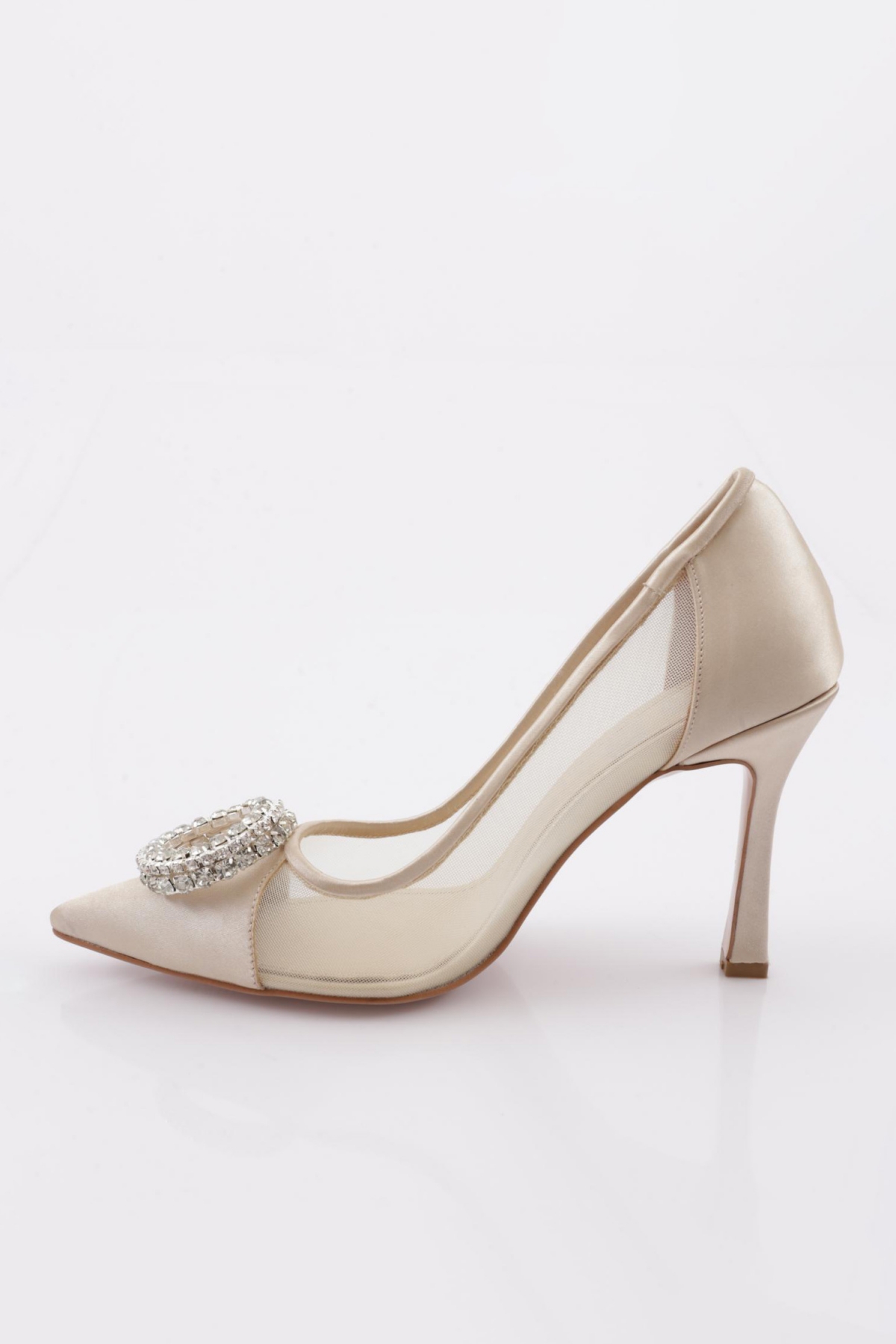 7708 Kadin Sivri Burun Parmak Dekolteli Kristal Taş Bilekten Bağli Topuklu Ayakkabi - Görsel 4