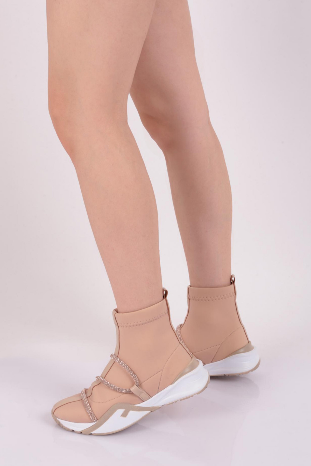 032-22K Kadin Kalin Taban Silver Taş Detayli Bot - Görsel 2