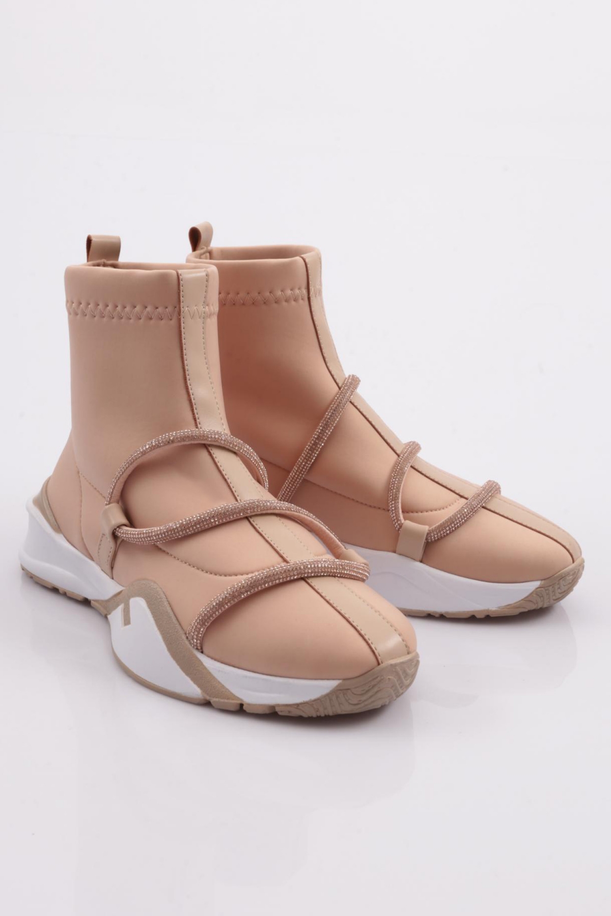 032-22K Kadin Kalin Taban Silver Taş Detayli Bot - Görsel 3