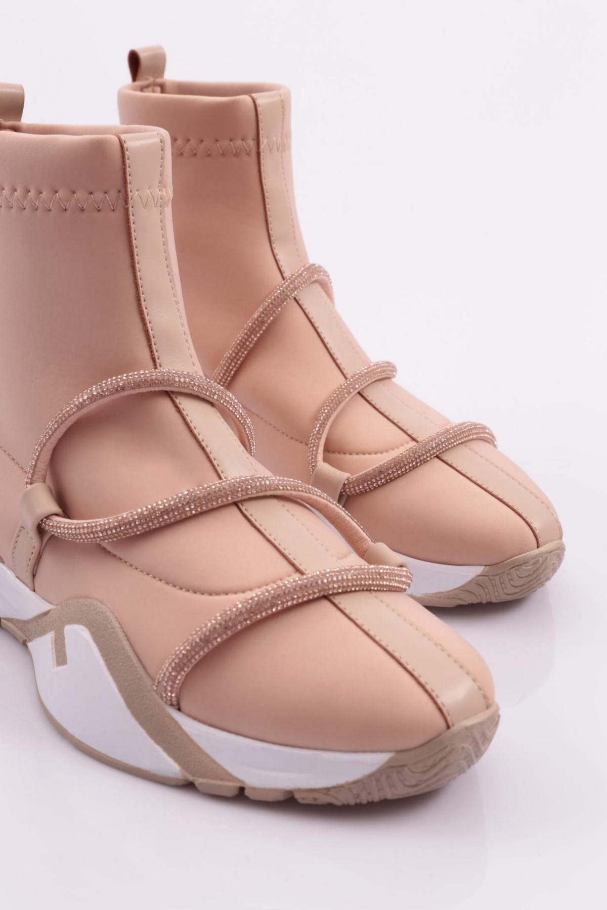 032-22K Kadin Kalin Taban Silver Taş Detayli Bot - Görsel 5