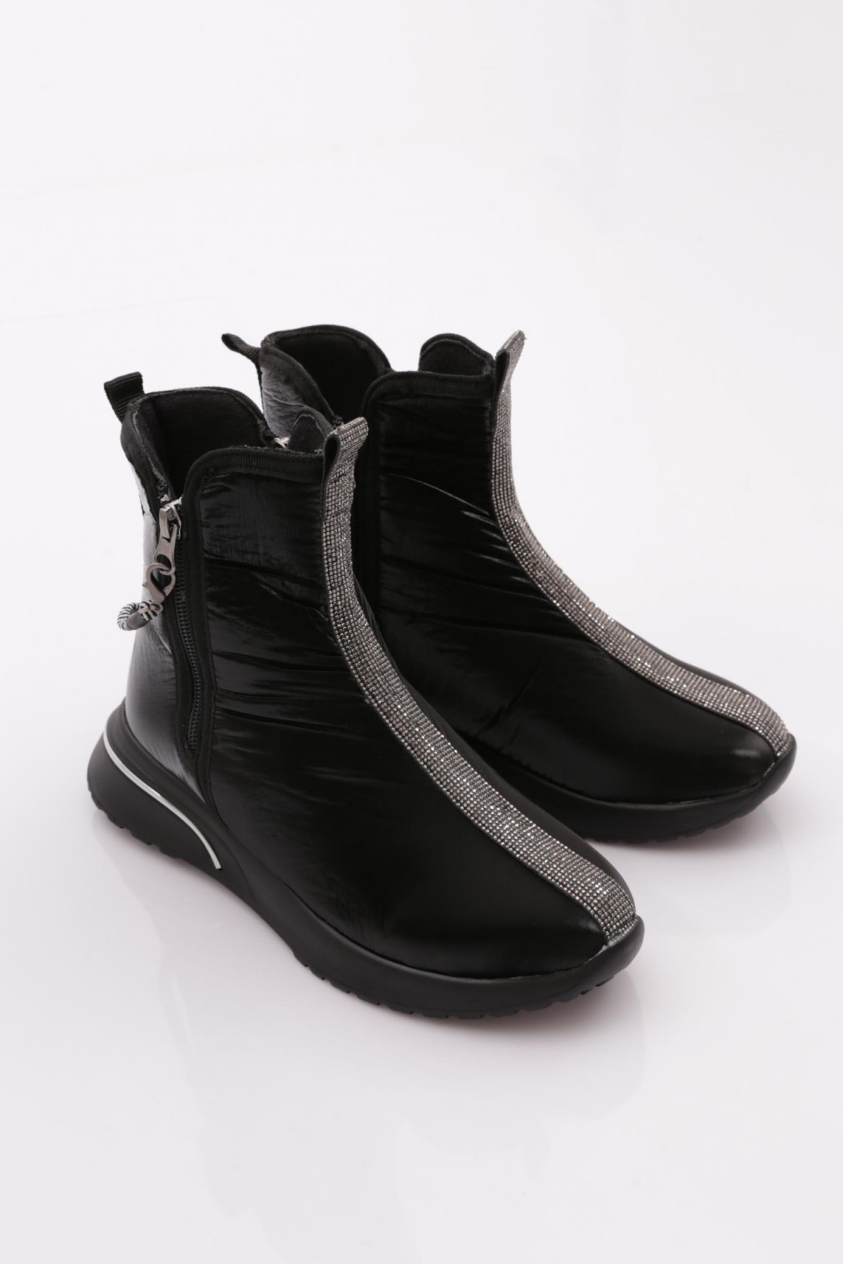 600 Kadin Fermuarli Taş Şeritli Bot - Görsel 3