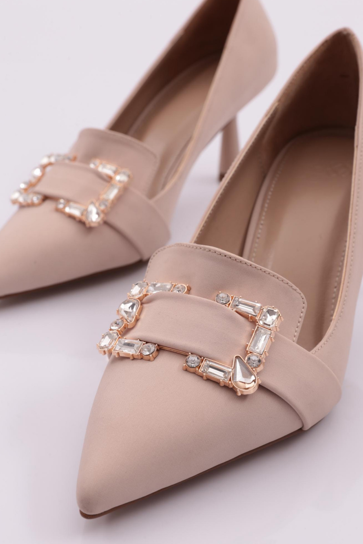 37020 Kadin Kare Taş Süsleme Topuklu Ayakkabi - Görsel 5