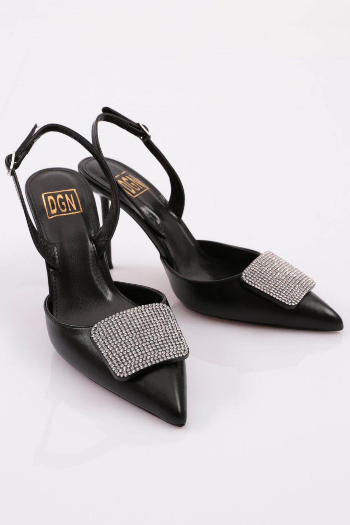5067 Kadin Kare Taş Süslemeli Topuklu Ayakkabi - Görsel 3