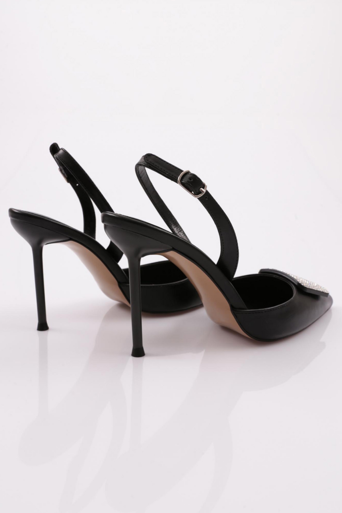 5067 Kadin Kare Taş Süslemeli Topuklu Ayakkabi - Görsel 4