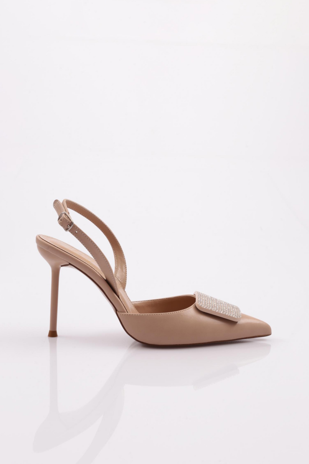 5067 Kadin Kare Taş Süslemeli Topuklu Ayakkabi - Görsel 2