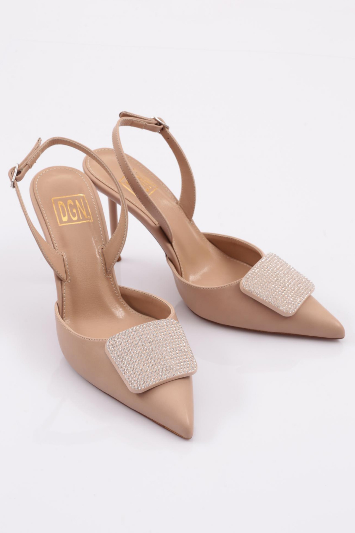 5067 Kadin Kare Taş Süslemeli Topuklu Ayakkabi - Görsel 3