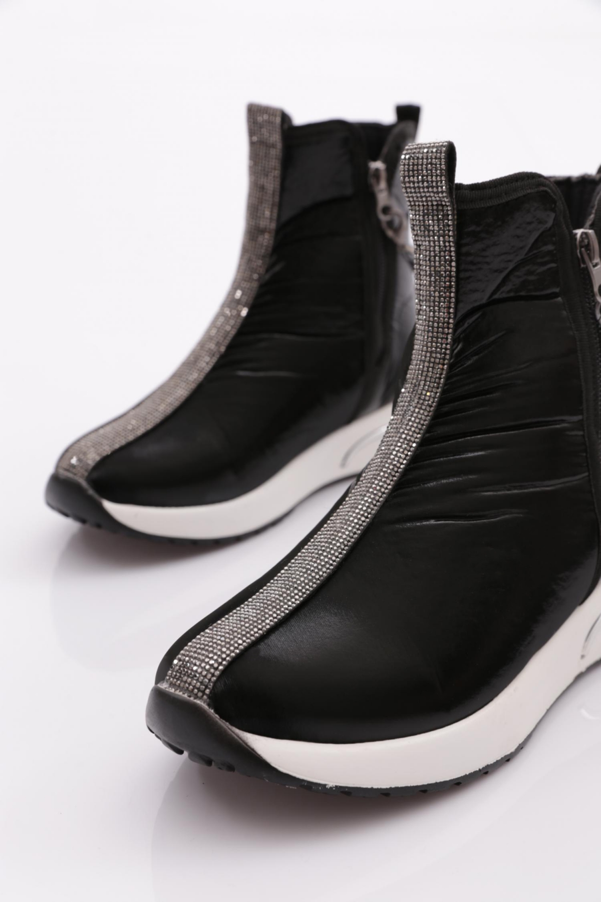 600 Kadin Fermuarli Taş Şeritli Bot - Görsel 5