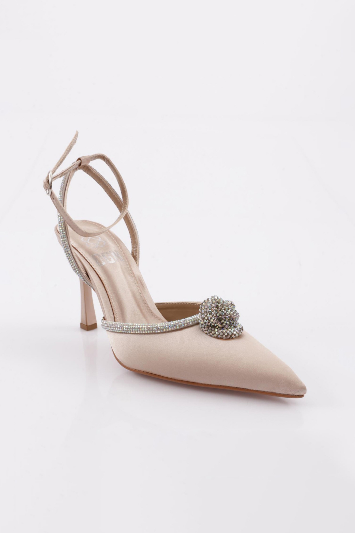 7707 Kadin Sivri Burun Parmak Dekolteli Silver Taş Detayli Yanlar Açik Bilekten Bağli Topuklu Ayakkabi - Görsel 3