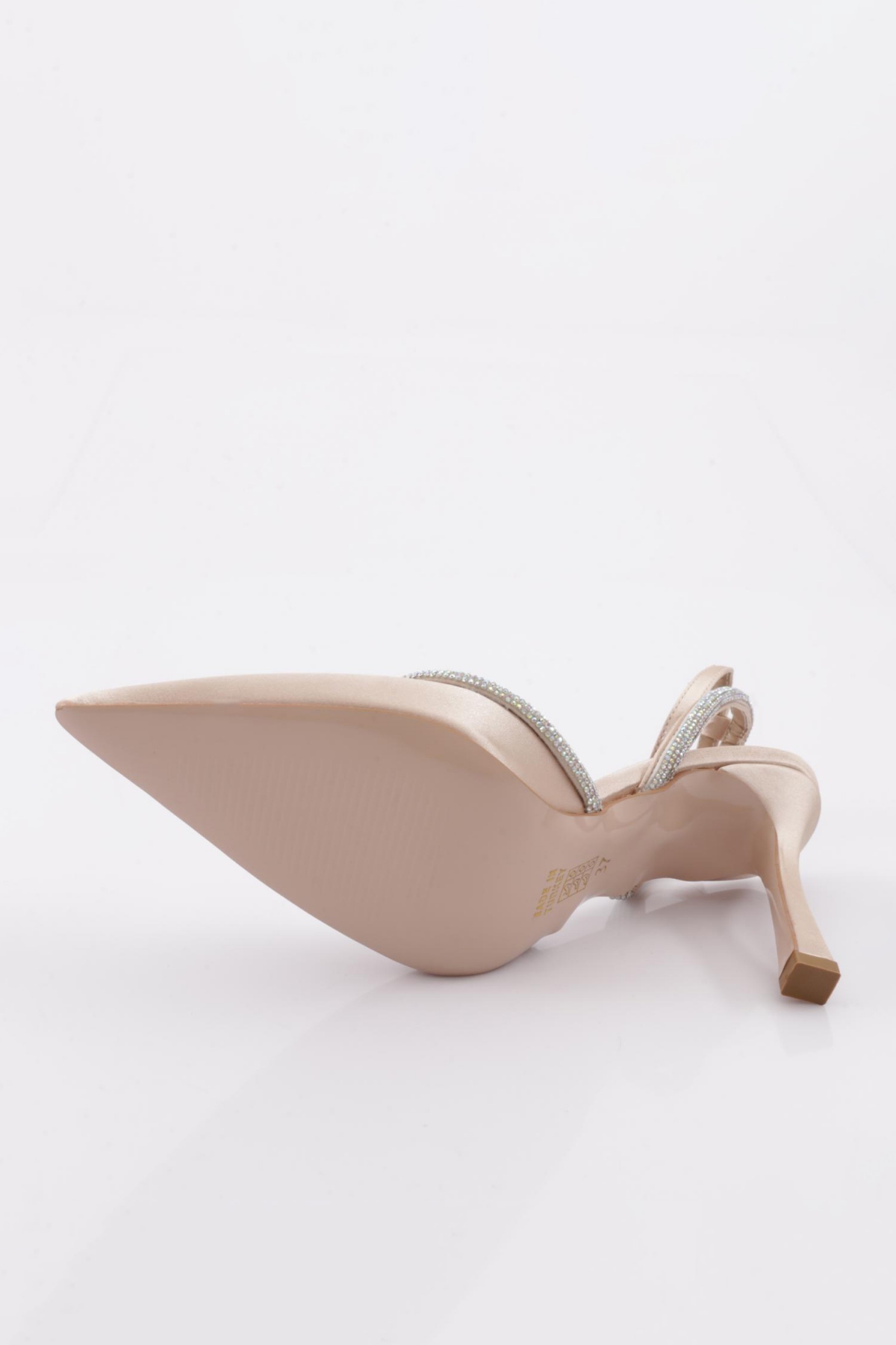 7707 Kadin Sivri Burun Parmak Dekolteli Silver Taş Detayli Yanlar Açik Bilekten Bağli Topuklu Ayakkabi - Görsel 6