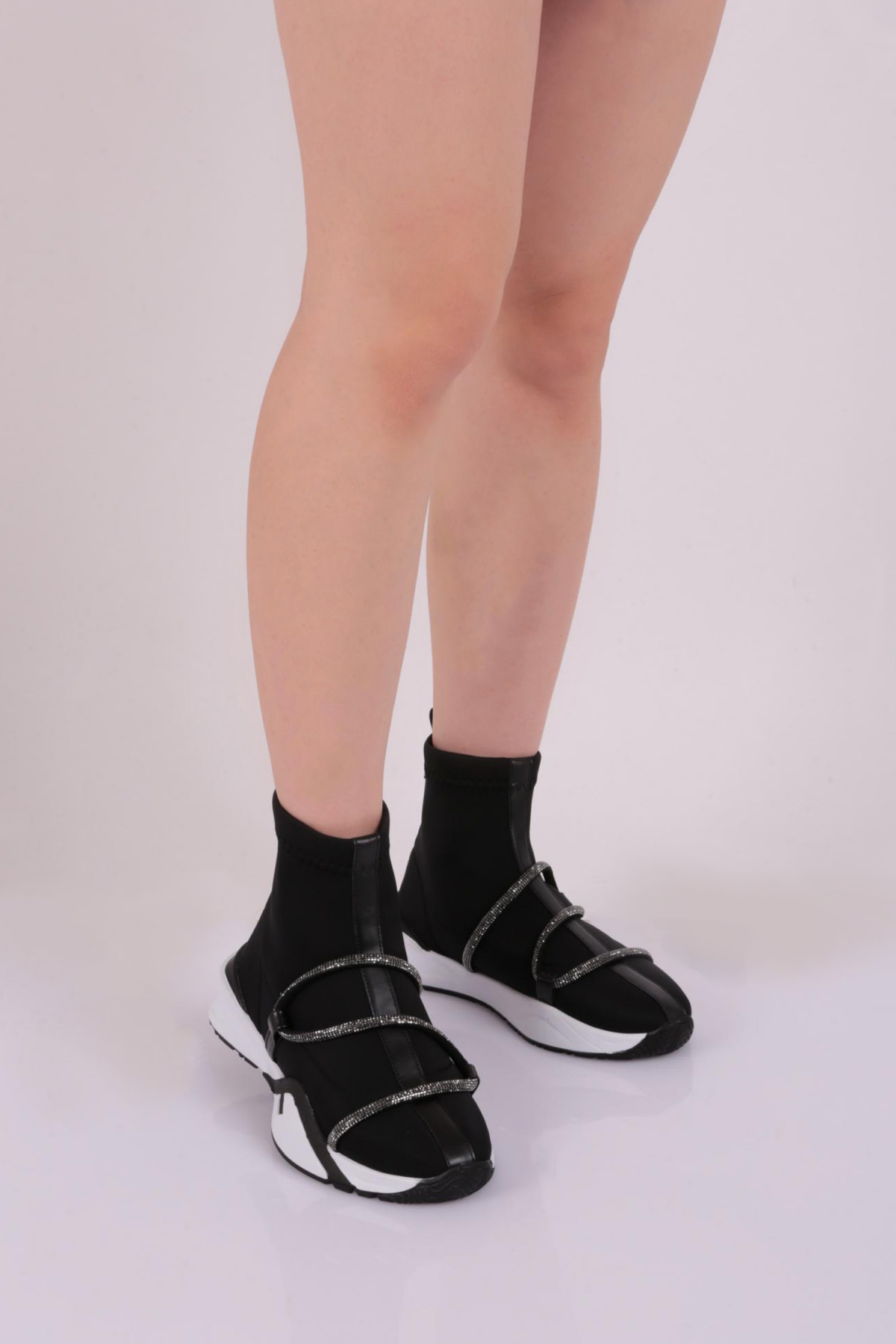 032-22K Kadin Kalin Taban Silver Taş Detayli Bot - Görsel 2