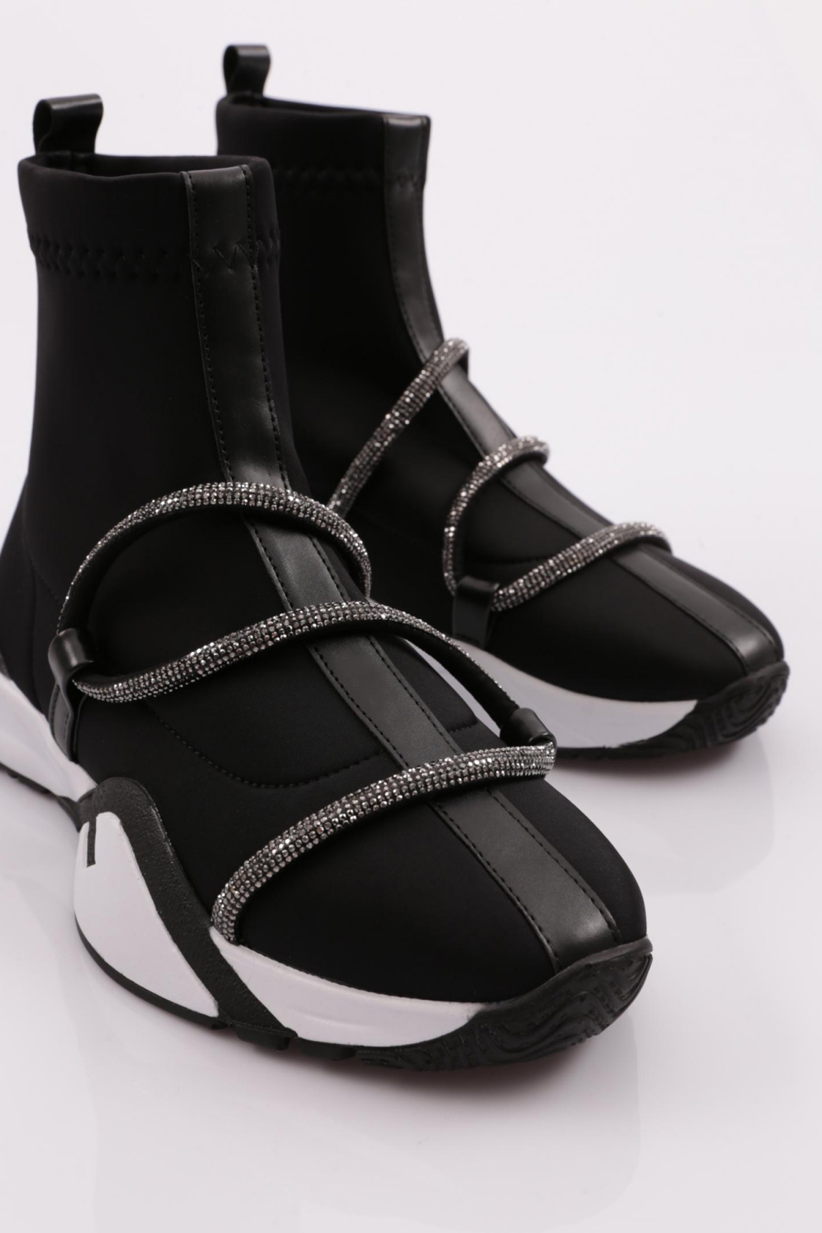 032-22K Kadin Kalin Taban Silver Taş Detayli Bot - Görsel 5