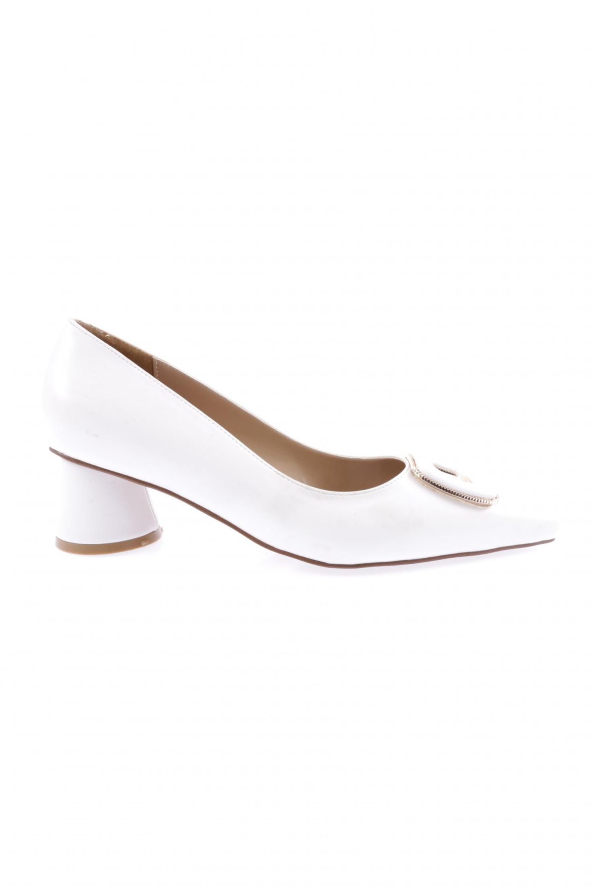 Dgn Dgn Beyaz 4320-23Y Kadin Metal Aksesuarli Sivri Burun Kalin Kisa Topuklu Ayakkabi Topuklu Ayakkabı | Flo Beyaz - 2. görsel