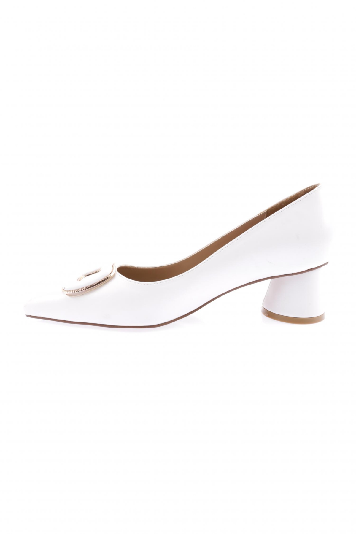 Dgn Dgn Beyaz 4320-23Y Kadin Metal Aksesuarli Sivri Burun Kalin Kisa Topuklu Ayakkabi Topuklu Ayakkabı | Flo Beyaz - 4. görsel