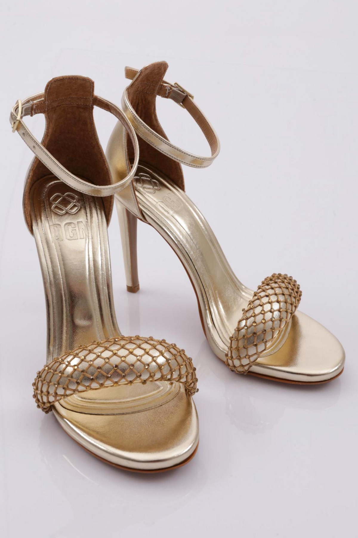 2040 Kadin File Detayli Taş İşli Topuklu Ayakkabi - Görsel 3