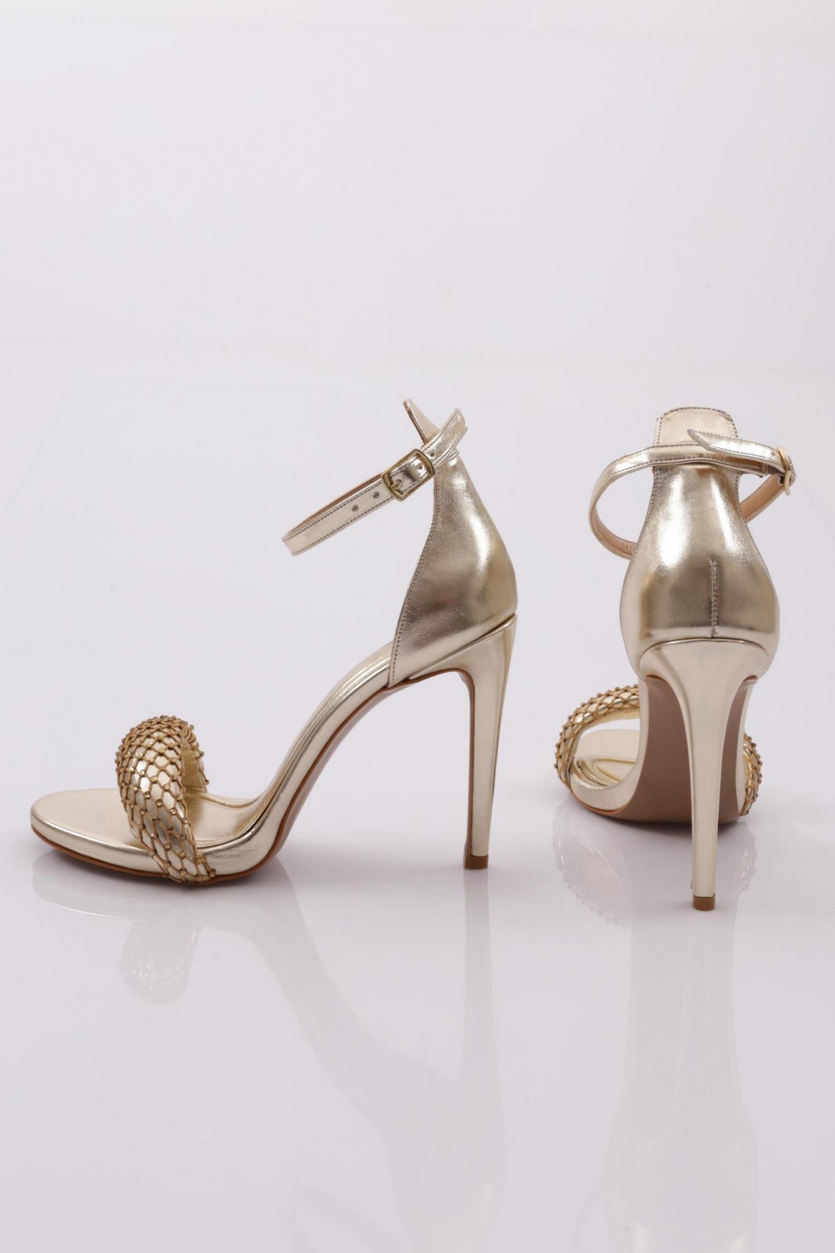 2040 Kadin File Detayli Taş İşli Topuklu Ayakkabi - Görsel 4