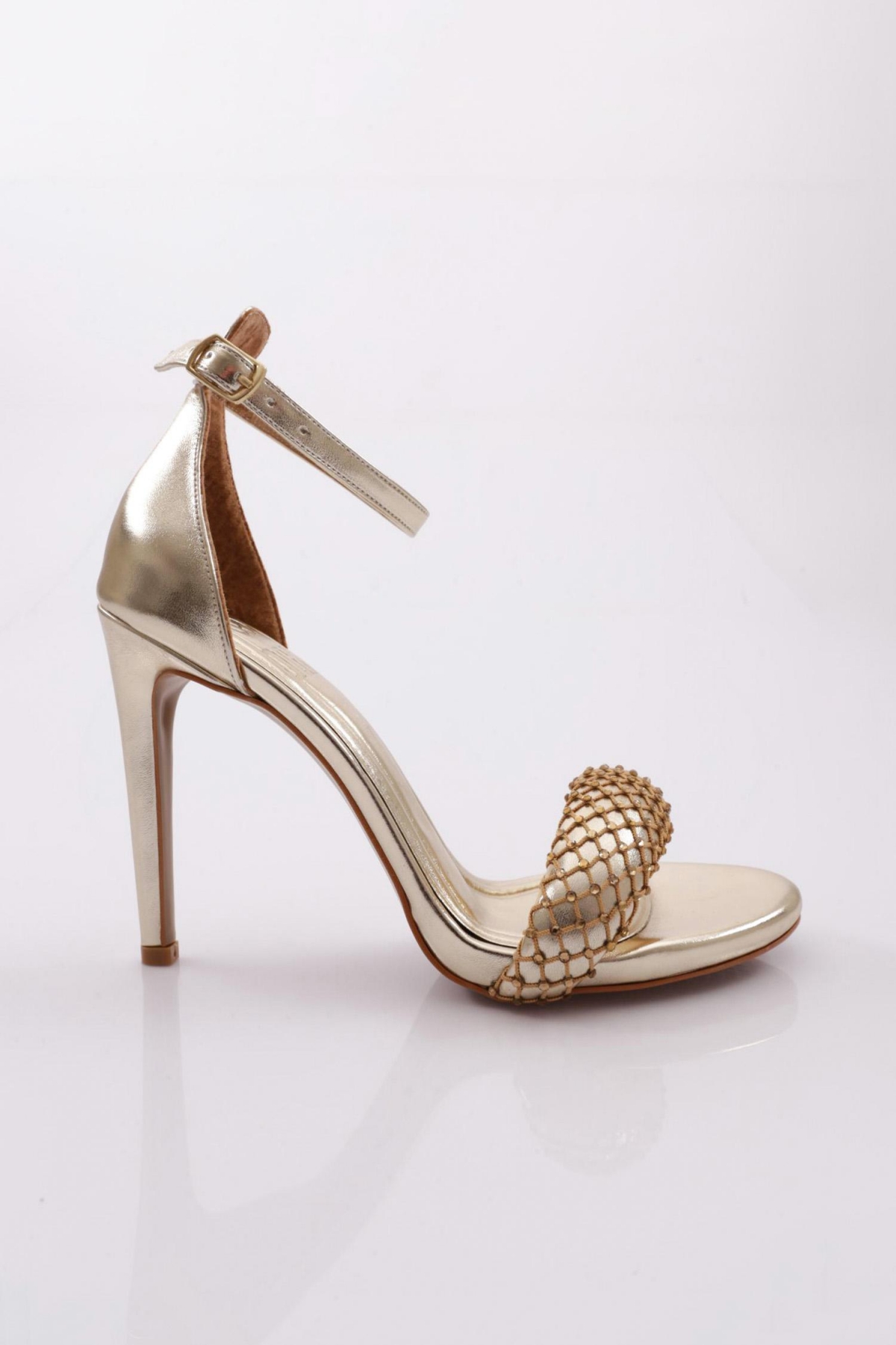 2040 Kadin File Detayli Taş İşli Topuklu Ayakkabi - Görsel 6