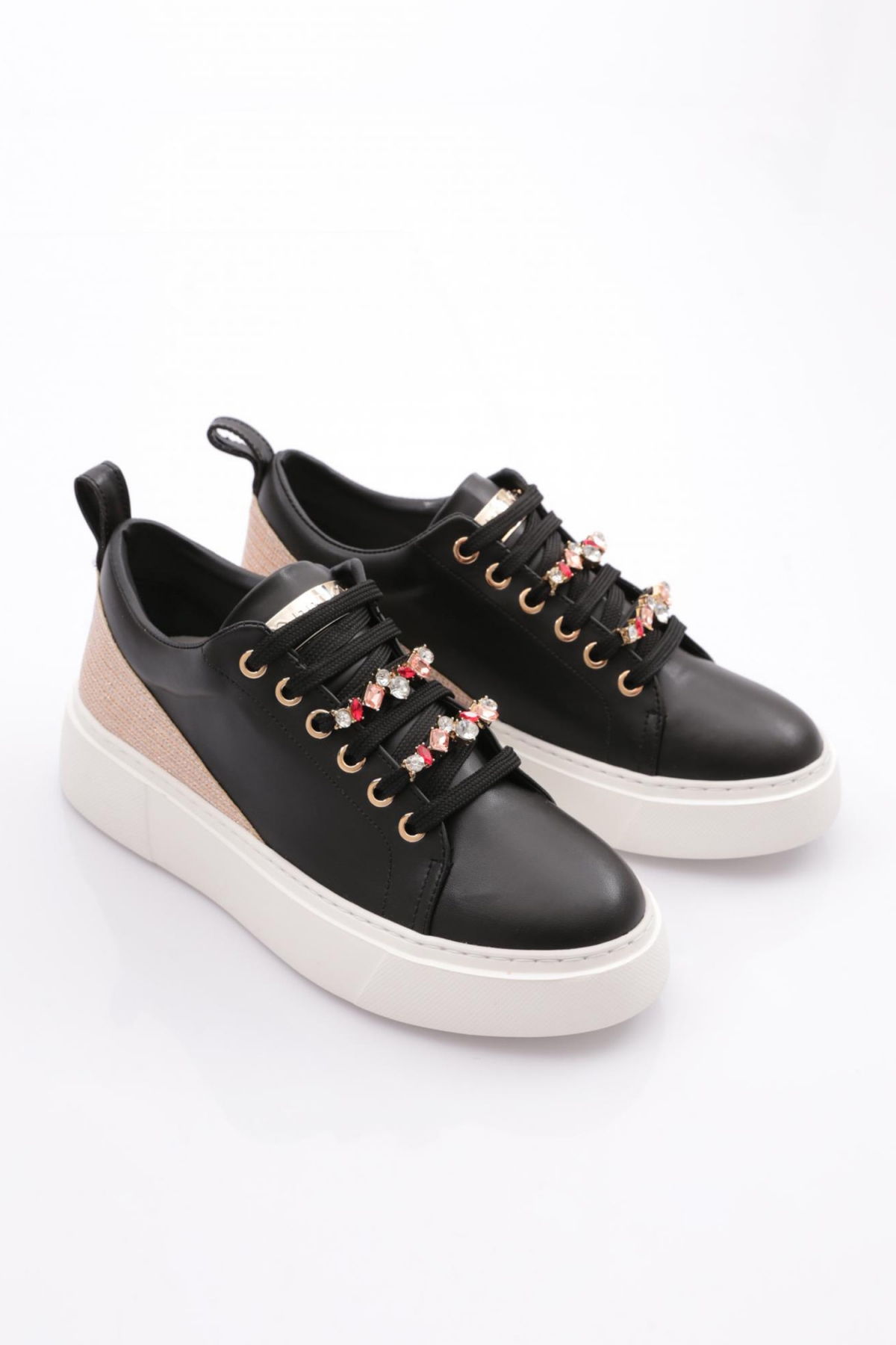 Es863 Kadin Kalin Renkli Kristal Taşli Sneakers Ayakkabi - Görsel 3