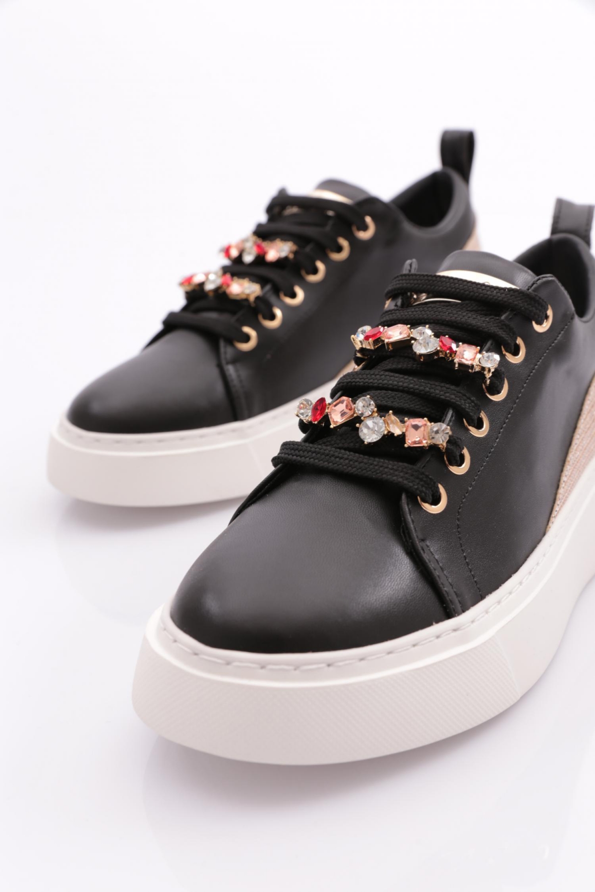 Es863 Kadin Kalin Renkli Kristal Taşli Sneakers Ayakkabi - Görsel 5