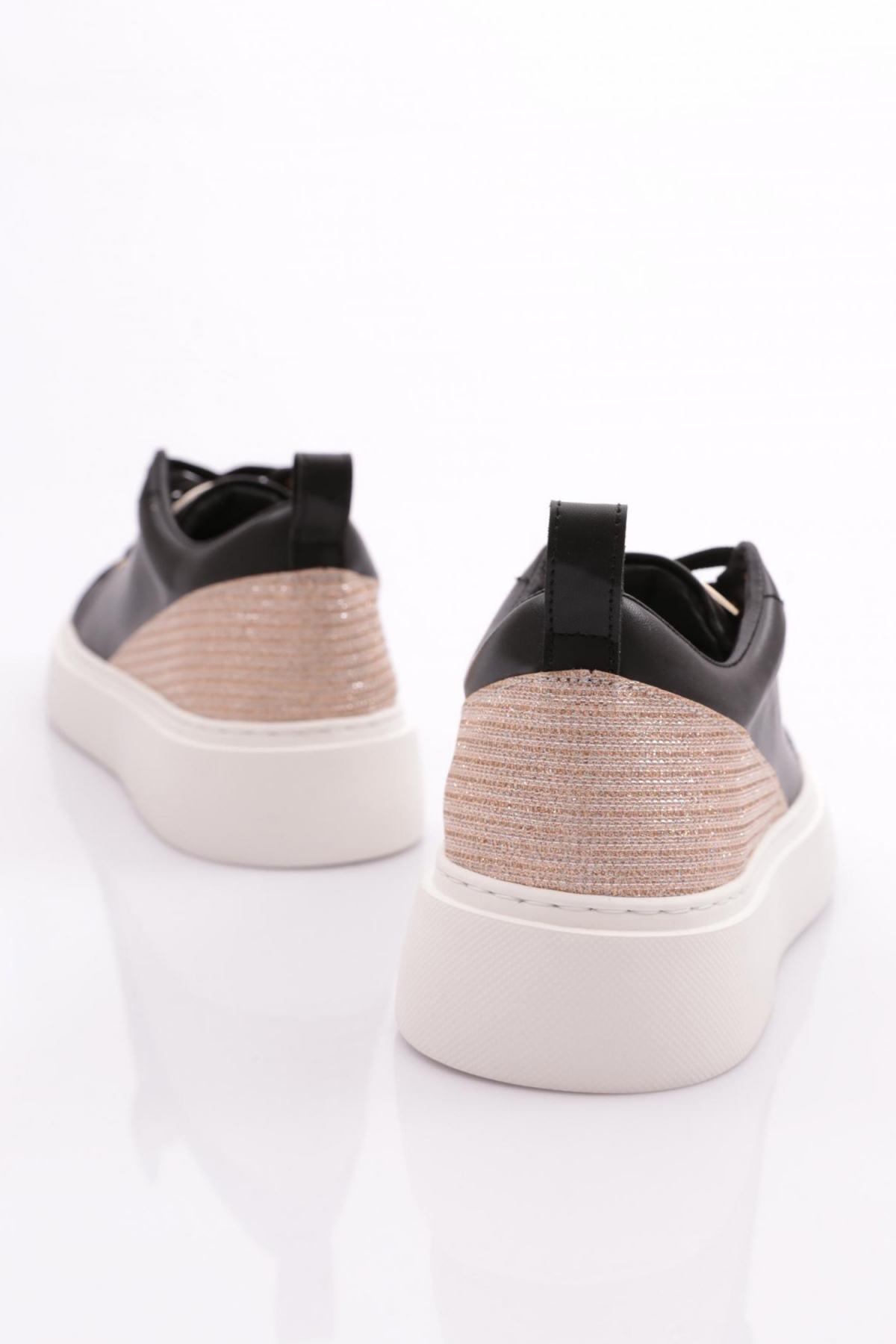 Es851 Kadin Kalin Taban Halhal Detayli Silver Taşli Sneakers Ayakkabi - Görsel 4