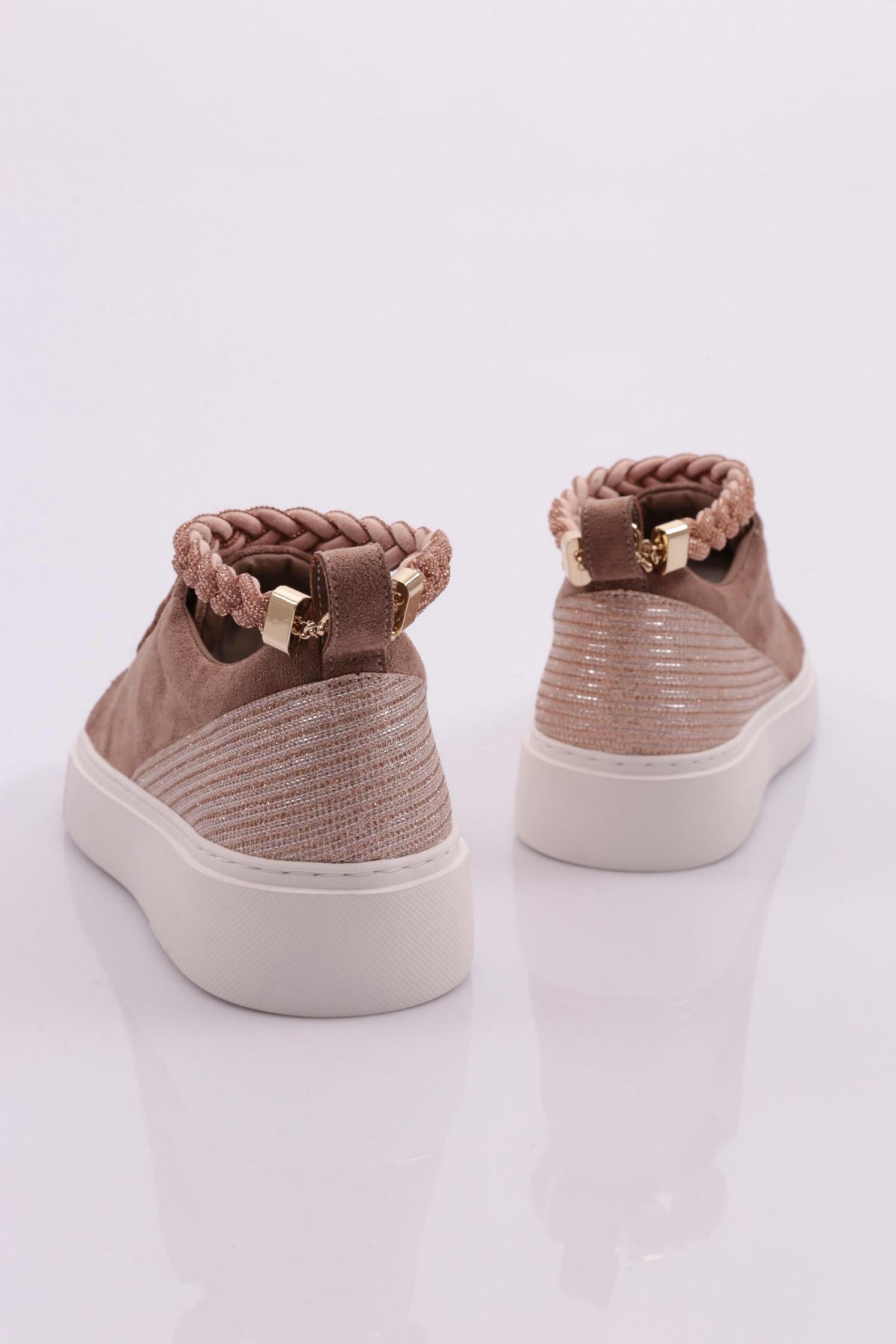 Es851 Kadin Kalin Taban Halhal Detayli Silver Taşli Sneakers Ayakkabi - Görsel 4