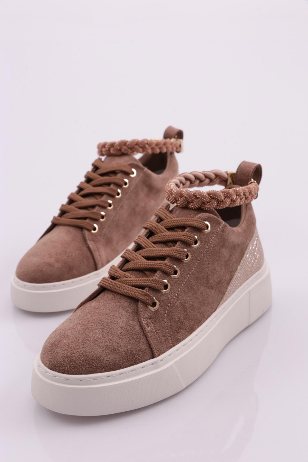 Es851 Kadin Kalin Taban Halhal Detayli Silver Taşli Sneakers Ayakkabi - Görsel 5