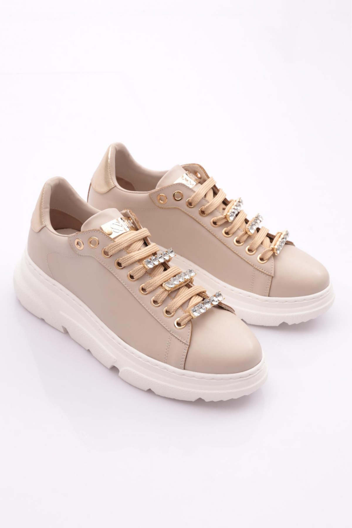 Es864 Kadin Kalin Kristal Taşli Sneakers Ayakkabi - Görsel 3