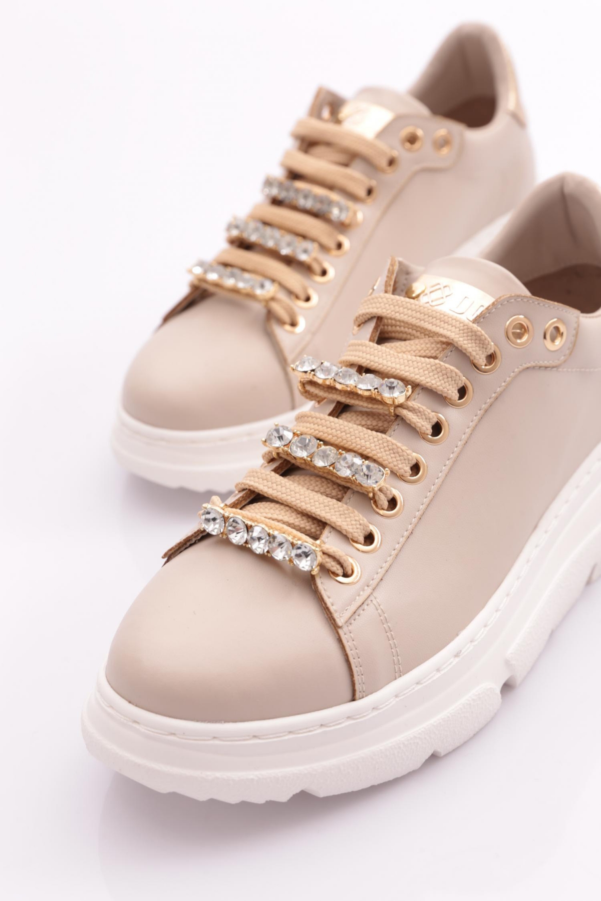 Es864 Kadin Kalin Kristal Taşli Sneakers Ayakkabi - Görsel 5