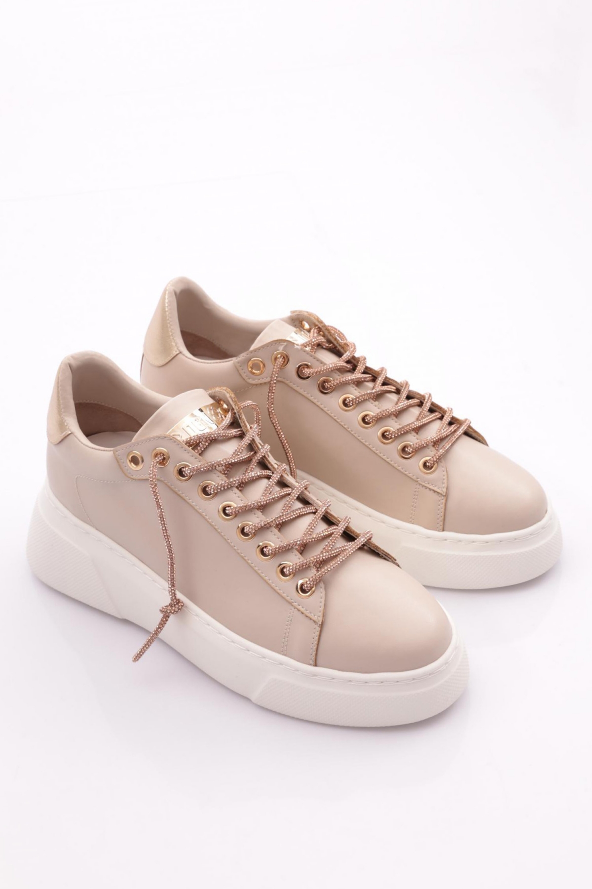 Es854 Kadin Kalin Taban Silver Taş Bağcikli Sneakers Ayakkabi - Görsel 3