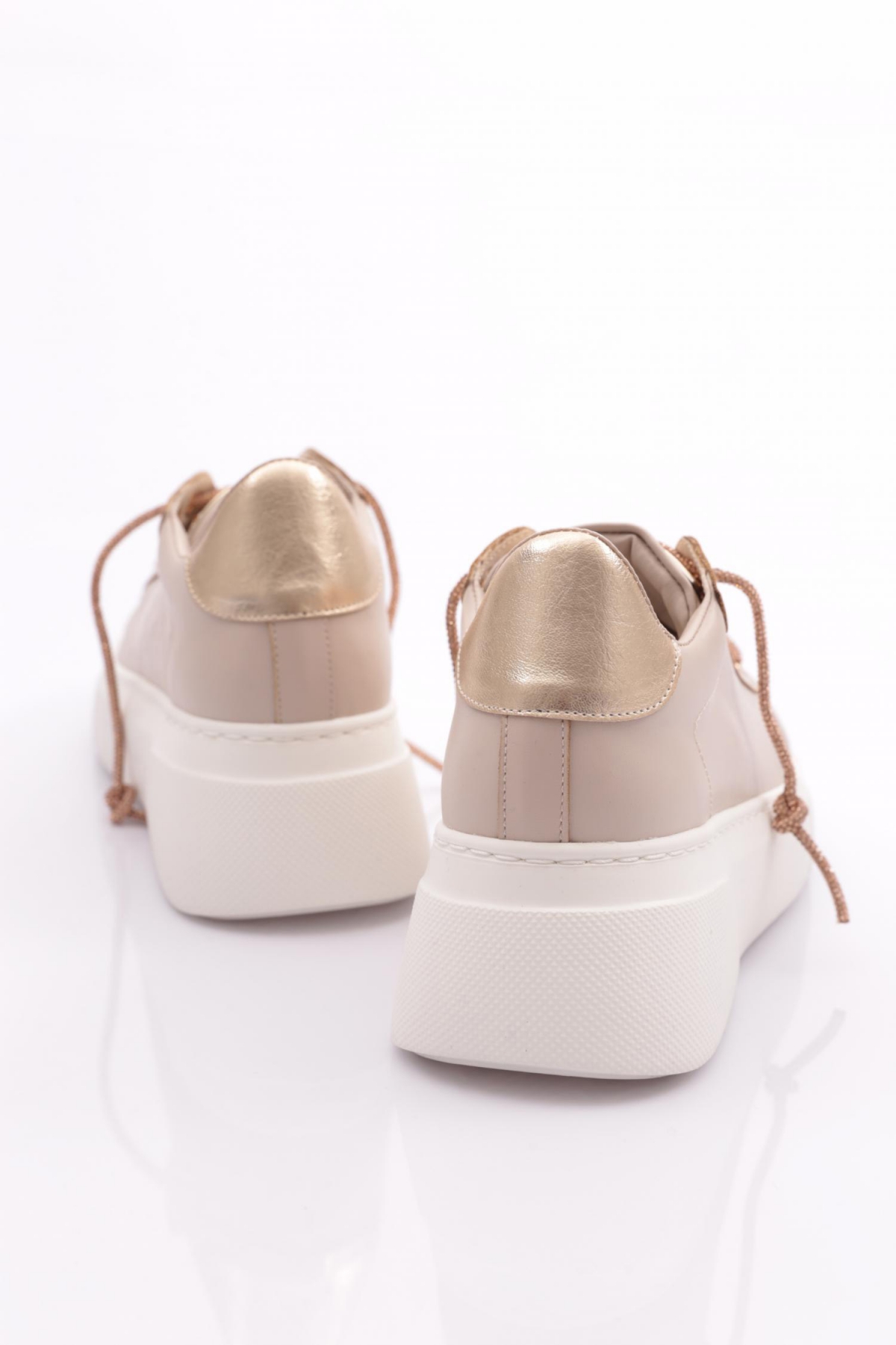 Es854 Kadin Kalin Taban Silver Taş Bağcikli Sneakers Ayakkabi - Görsel 4