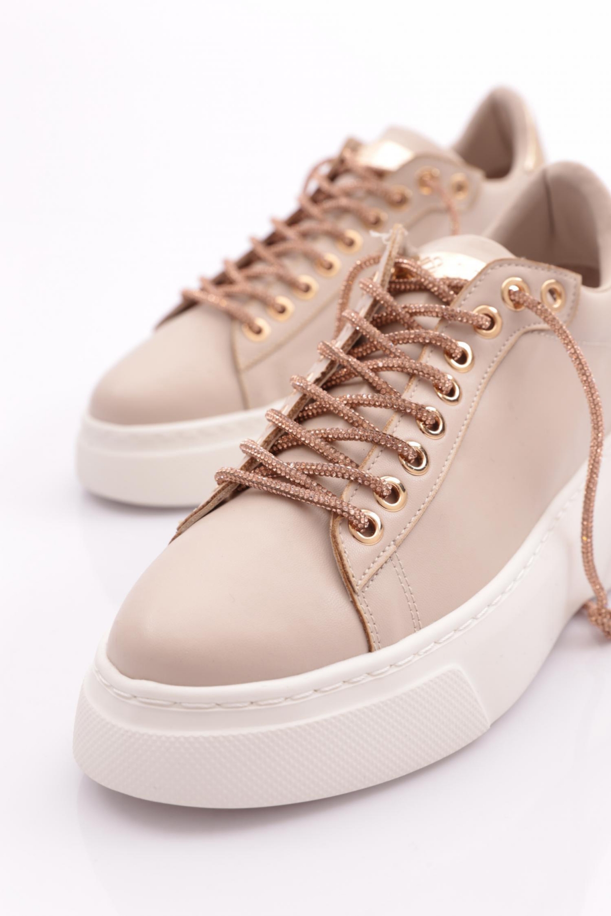 Es854 Kadin Kalin Taban Silver Taş Bağcikli Sneakers Ayakkabi - Görsel 5