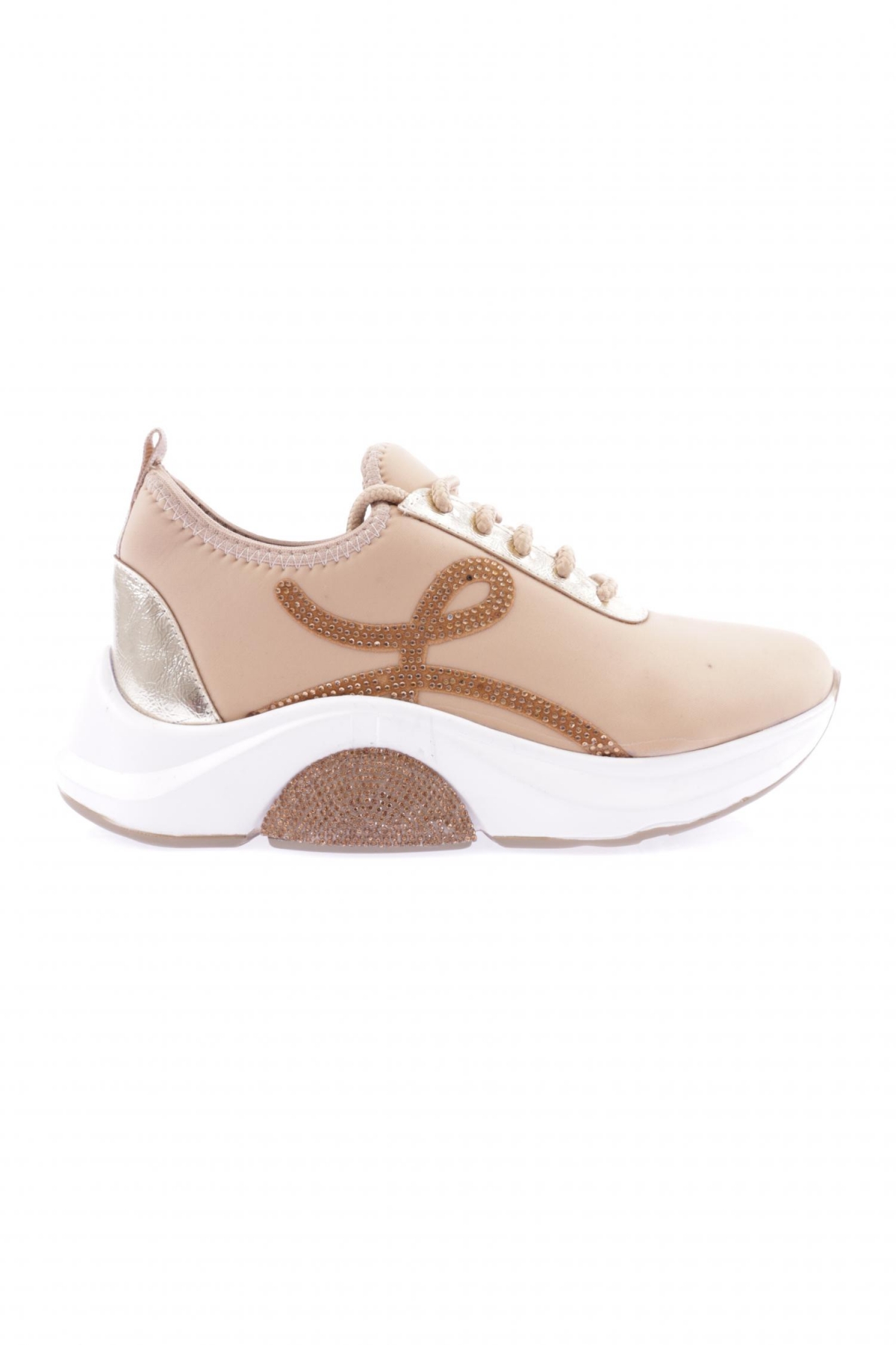 1013-23Y Kadin Bağcikli Yan Silver Taşli Strech Kalin Taban Sneakers Ayakkabi - Görsel 2